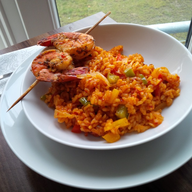 "Jollof Risotto and Tiger Prawns"  by Chef Dudu